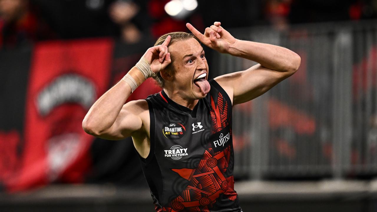 Mason Redman celebrates a goal. Picture: Daniel Carson/AFL Photos via Getty Images