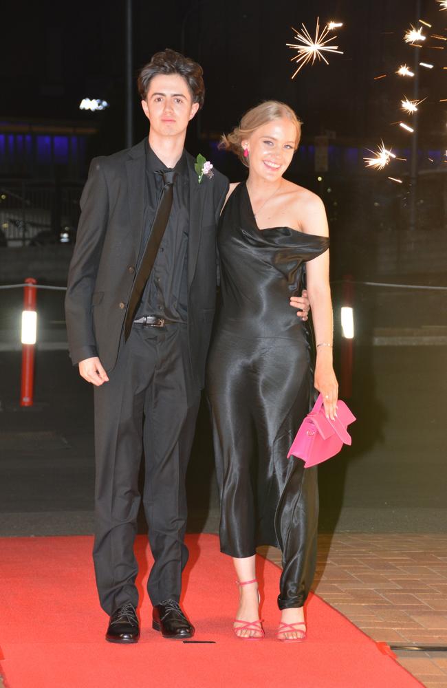 Toowoomba school formals. At the 2023 St Ursula's College formal is graduate Kiara Barrett with her partner. Picture: Rhylea Millar