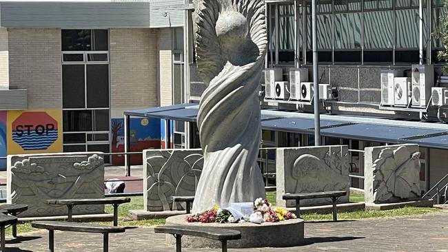 Flowers have been left at Grant High School for the 15-year-old Mount Gambier girl who died in the crash. Picture: Dylan Hogarth