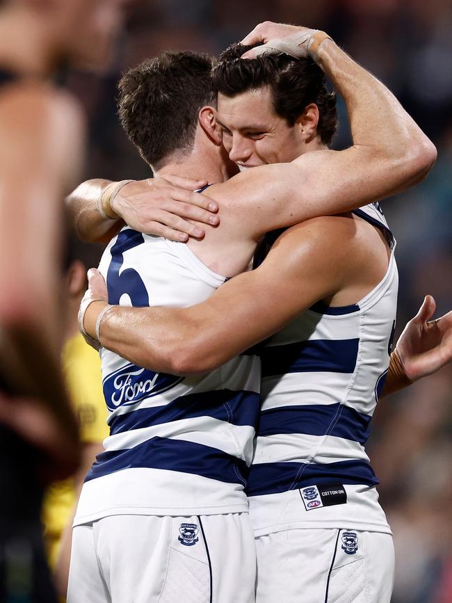 Shannon Neale will get first crack at succeeding Tom Hawkins. Picture: Michael Willson/AFL Photos via Getty Images