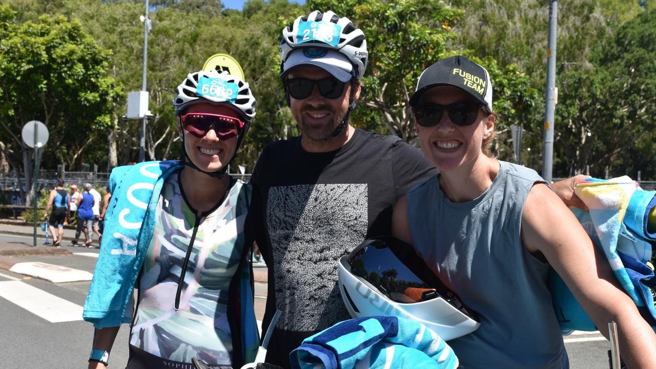 Esther Allen, Al Thompson and Kerri Thomas at the Garmin Noosa Triathlon on October 30, 2022. Picture: Sam Turner