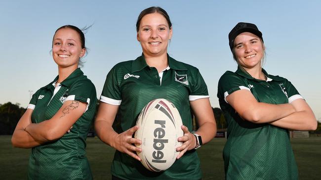 Maroochydore Swans Women’s rugby league players Rani Johnson, Laura Barklimore and Jade Shuttlewood. Picture: Patrick Woods.