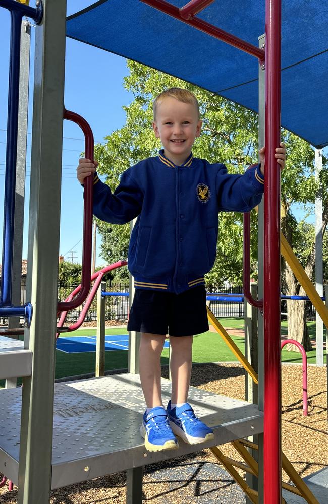 William Forte during his first week of prep at Bourchier St Primary School in Shepparton. Picture. Abby Walter