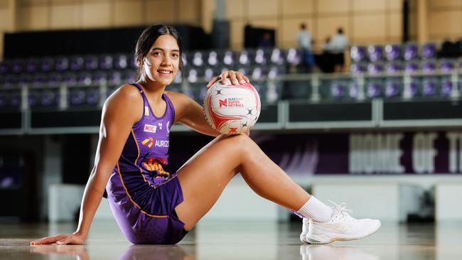 Firebirds co-captain Hulita Veve at Nathan Arena ahead of the start of the 2025 Super Netball season. Picture Lachie Millard