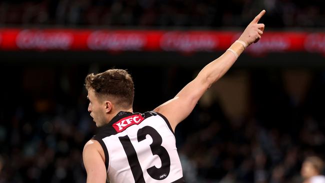 Orazio Fantasia kicked four goals but was subbed out of the game. Picture: James Elsby/AFL Photos via Getty Images