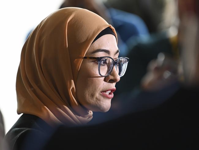 CANBERRA, Australia - NewsWire Photos - July 4, 2024: Senator Fatima Payman holds a press conference at Parliament House in Canberra. Picture: NewsWire / Martin Ollman