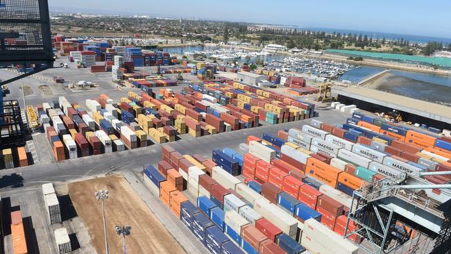 Shipping containers at Outer Harbor. Picture: Roger Wyman