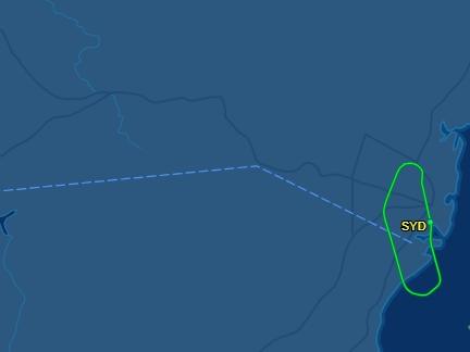 A flight map for QF643 shows it circling over Sydney Airport. Picture: FlightAware