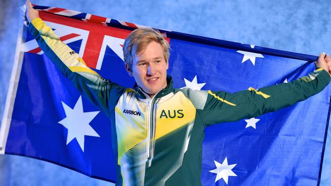 Jarryd Hughes carried the Aussie flag at the PyeongChang closing ceremony in 2018.