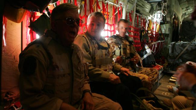 Journalist Paul Kent during a flight into Iraq with the Australian Defence Force in 2005, where soldiers didn’t have the option of not showing up for duty. Photo: Gary Ramage