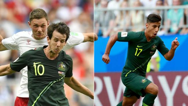 The battle for the left wing spot is between (L-R) Robbie Kruse and Daniel Arzani.