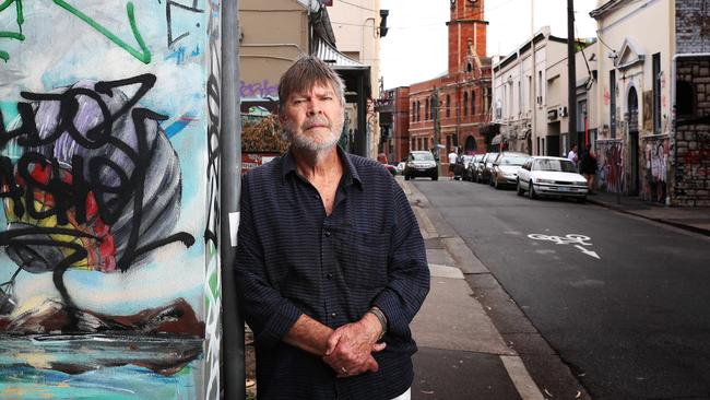 “I am nostalgic for a less homogenised Australia”: Peter Corris, in the once-mean streets of Sydney’s inner-west Newtown. Picture: John Feder