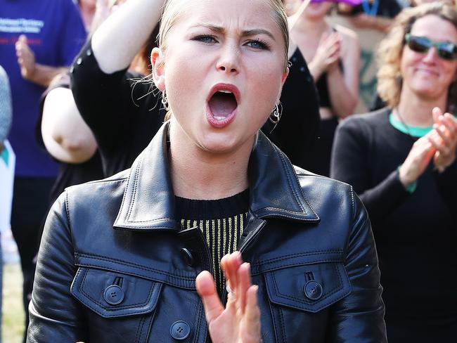 Grace Tame.  Women 4 Justice Rally in Hobart at parliament lawns.  Picture: Nikki Davis-Jones