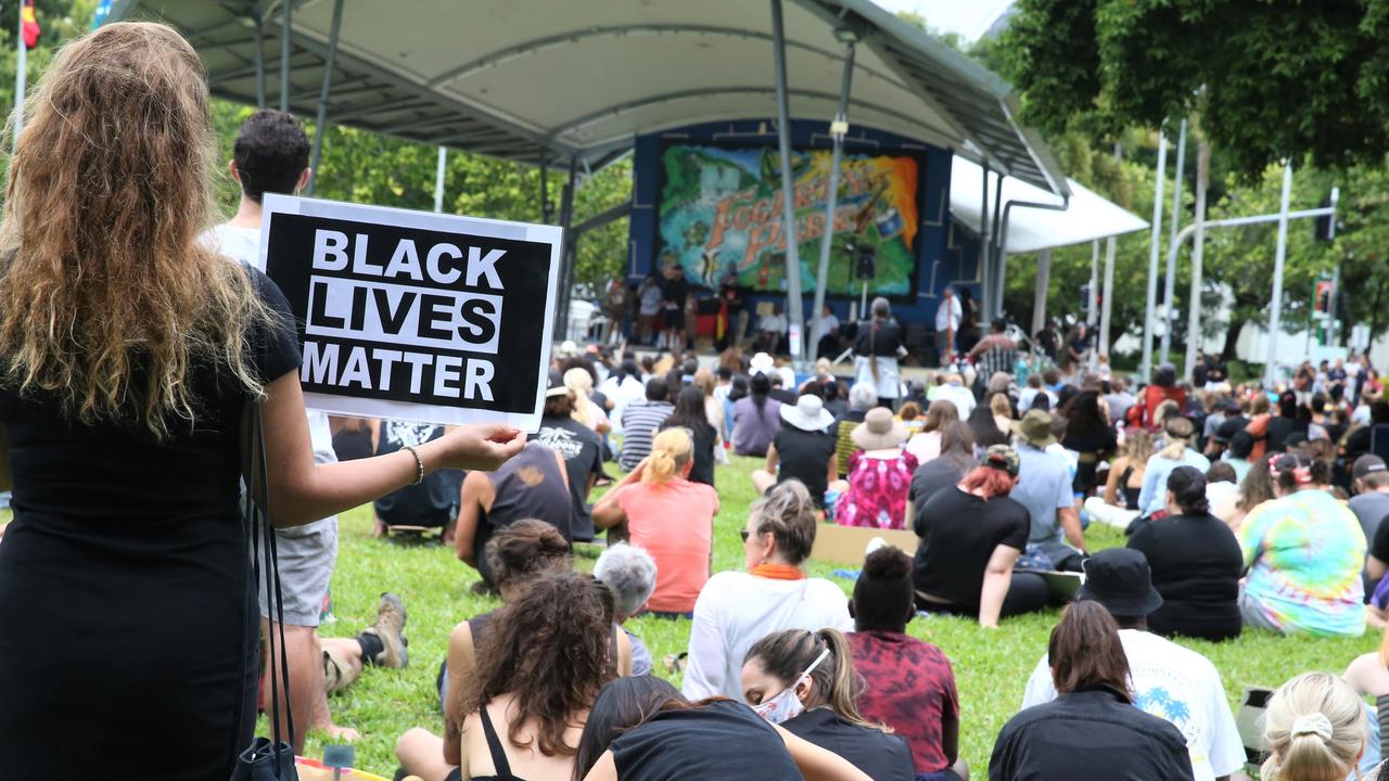 Thousands assemble in Fogarty Park to protest black deaths in custody. Picture: PETER CARRUTHERS