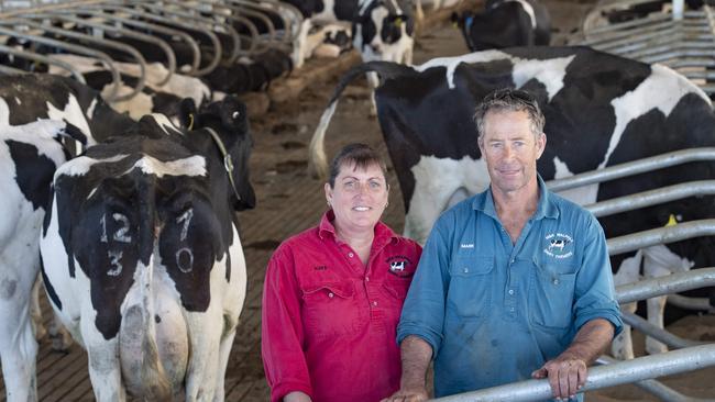 Dairy farmers Mark and Kaylene Walpole Mark and Kaylene Walpole run a massive 2000 cow dairy in northern Victoria. Picture: Zoe Phillips