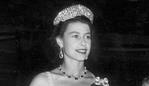 1954 Royal Tour. Queen Elizabeth at the State Ballroom in Hobart for a civic reception. Her gown is of the palest lithe pink swiss embroided organdie. Tasmania.