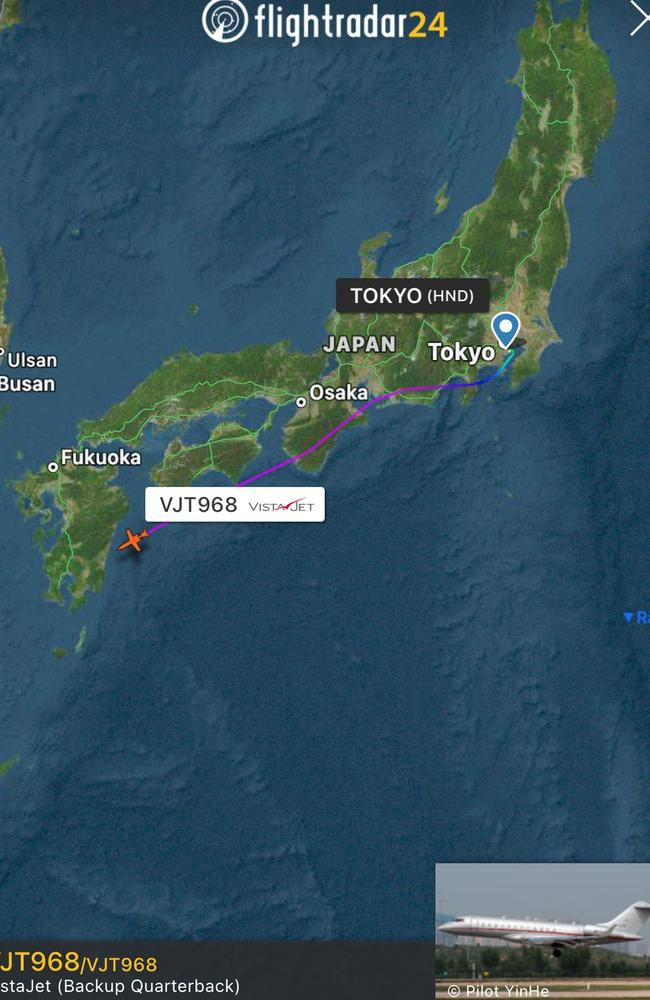 Flight tracker images showing the route the plane Taylor Swift took from Tokyo to Los Angeles Picture: Flight Tracker