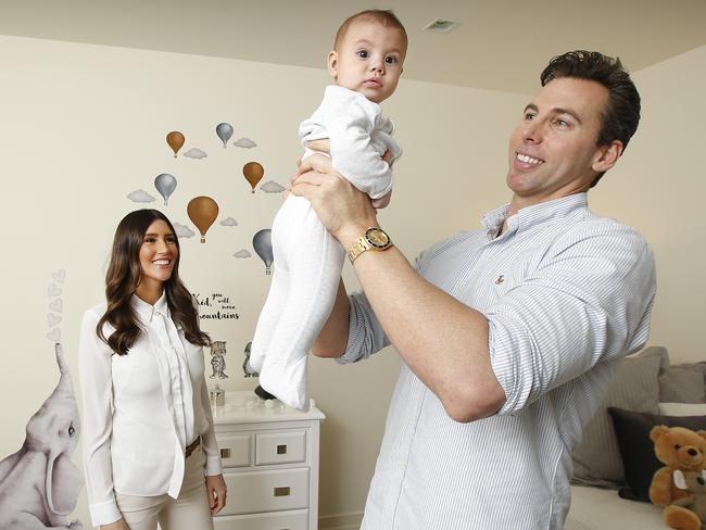 Hackett is relishing life with partner Sharlene and baby Edward at home. Picture: David Caird