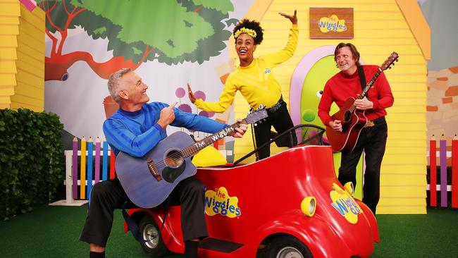 Performers Anthony Field (left), Tsehay Hawkins and Murray Cook at Wiggles HQ in Sydney this week. Picture: Jane Dempster