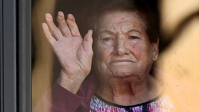 An aged-care resident in the Melbourne suburb of Maidstone on Monday. Picture: AFP