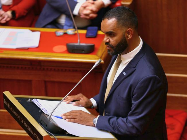 ADELAIDE, AUSTRALIA. NewsWire Photos. 27 NOVEMBER 2024. Presiding Member of the First Nations Voice to Parliament, Leeroy Bilney. South Australia’s First Nations Voice to Parliament will gave its inaugural address to the South Australian Parliament today. Picture: NewsWire/ Ben Clark