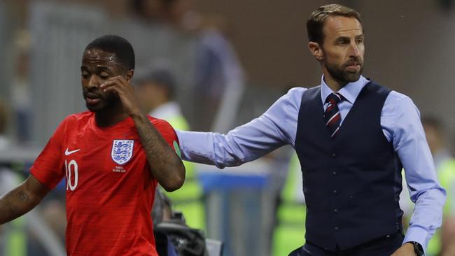 England manager Gareth Southgate with Raheem Sterling. Picture: AP