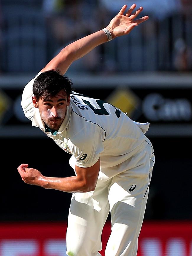 Mitchell Starc bowls on day four. Picture: AAP