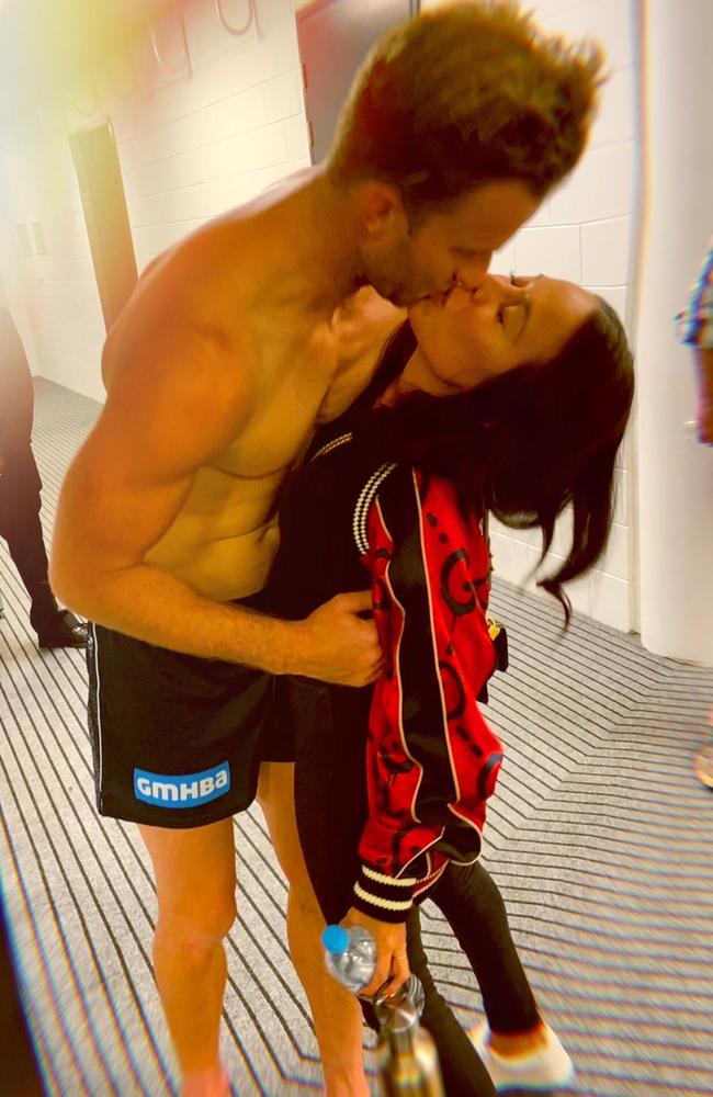 Lachie and Rebecca at AFL hub. Picture: Supplied