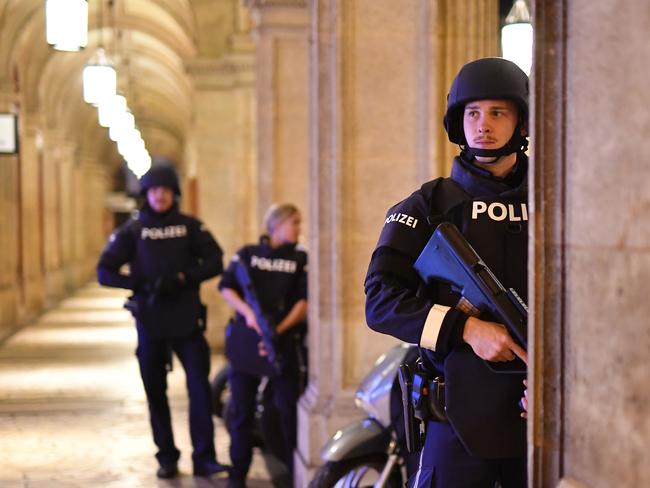 The attack began just hours before Austria was to reimpose a coronavirus lockdown. Picture: AFP