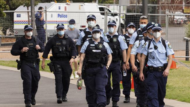 Police in Sydney Park today. Picture: Brook Mitchell/Getty Images)