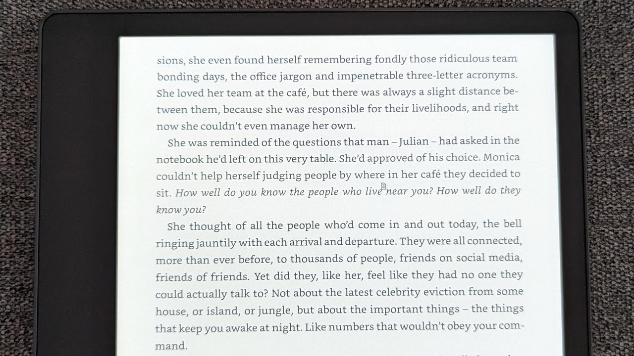 Sticky notes on the Kindle Scribe appear as a tiny icon. Picture: Lauren Chaplin/news.com.au