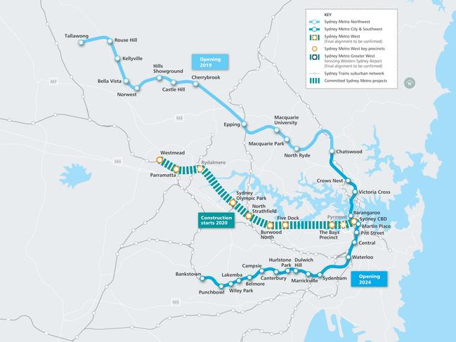 The planned Sydney Metro network.