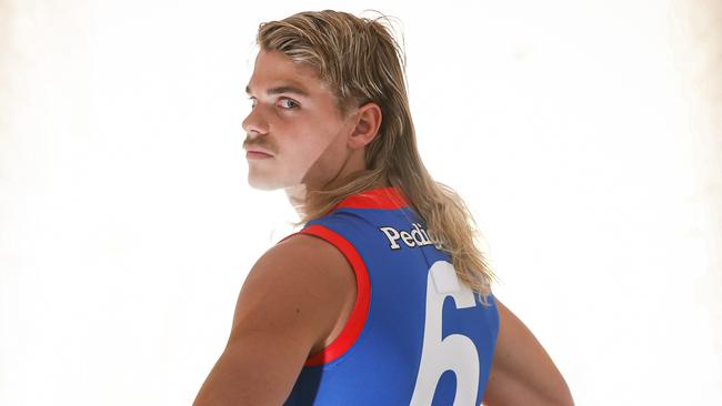 Western Bulldogs star Bailey Smith knows how to rock a mullet. Picture: Michael Willson