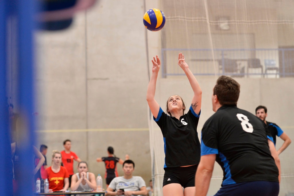 Georgia Parsons of Remember the Titans against Brisbane Volleyball Club in the final of the Clash of the Titans volleyball tournament at Harristown State High School gym, Sunday, February 25, 2018. Picture: Kevin Farmer