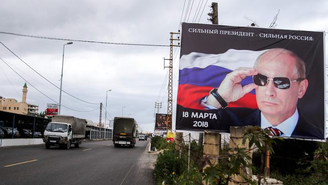 An electoral billboard for Russian President Vladimir Putin in the southern Lebanese coastal city of Tyre. Photo: AFP