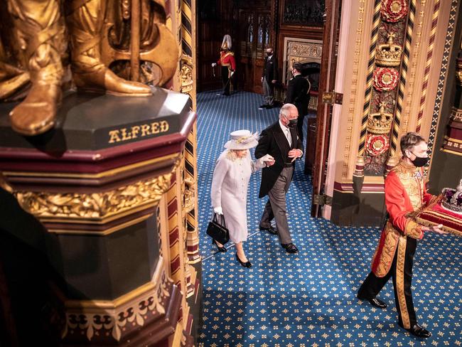 Queen Elizabeth II and Charles, now King, as they processed through the Royal Gallery, after the Queen's Speech, during the State Opening of Parliament, before her mobility problems took hold. Picture: AFP