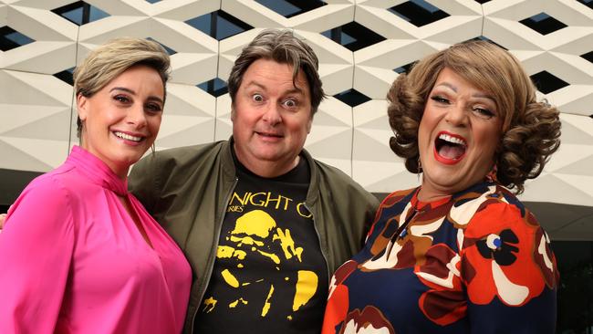 Nina Ferro, Dave O'Neil and Dolly Diamond are pumped up for their shows at the Ringwood Spiegeltent. Picture: Stuart Milligan