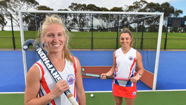 Adelaide guns and Hockeyroos hopefuls Hattie Shand and Miki Spano are set for the SA Premier League grand final. Picture: Brenton Edwards