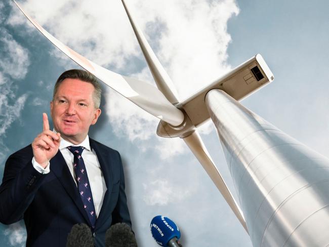 Art of MP Chris Bowen with a wind turbine. Photo: Supplied