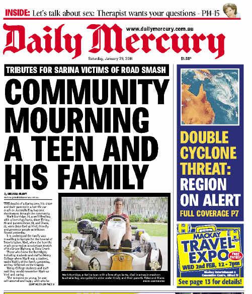 The Daily Mercury’s front page on January 29.