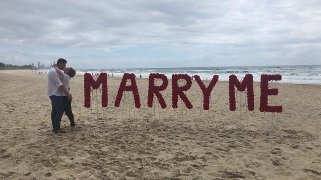 The gigantic floral arrangement was handmade for the couple. Picture: Supplied.