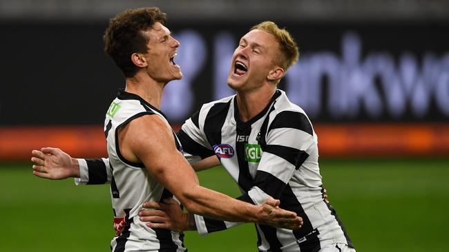 Brody Mihocek will be without Jaidyn Stephenson in attack next season after the young Magpie was traded to North Melbourne. Picture: Daniel Carson/AFL Photos via Getty Images