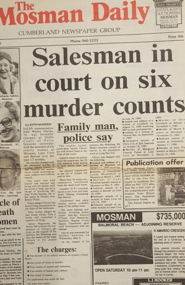 How Glover’s first court appearance was reported by the Mosman Daily.