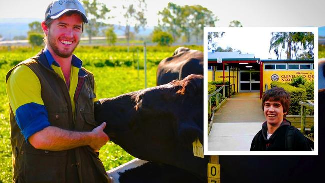 Postdoctoral Fellow David Innes is researching dairy cows and, inset: in his final year at Cleveland District State High. Pictures: Contributed