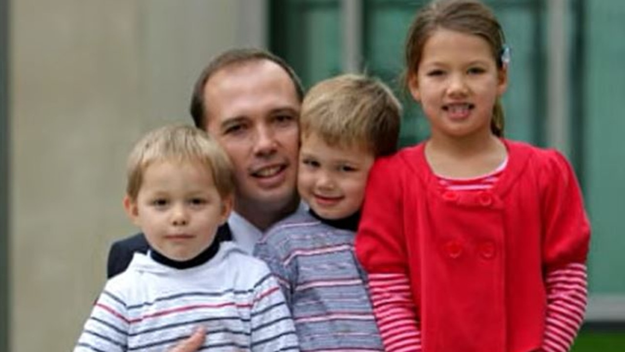 Peter Dutton’s three children, Rebecca, Tom and Harry, have grown up with their dad splitting his time between their Queensland home and Canberra. Picture: Supplied / 60 Minutes