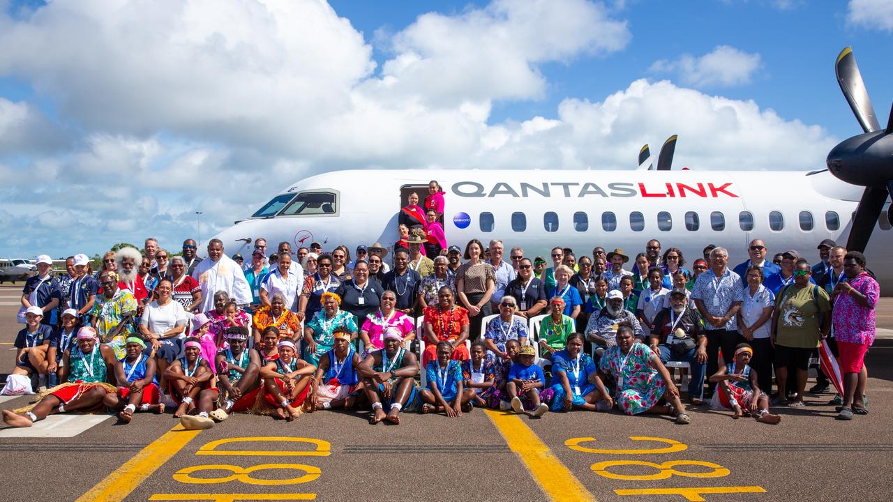 QantasLink Q400 aircraft named Horn Island. The aircraft was blessed upon its arrival at Horn Island. Picture: Qantas