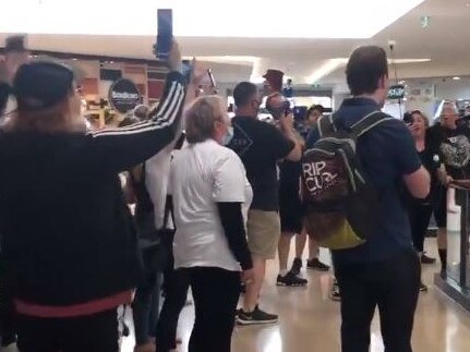 Anti-lockdown protesters gather to sing You're The Voice outside Coles in Chadstone, Melbourne on September 20. Picture: Aneeka Simonis/Twitter