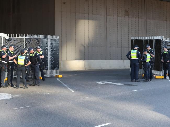 Police prepare for a potential mass rally at the site of the Land Forces expo. Picture: David Crosling