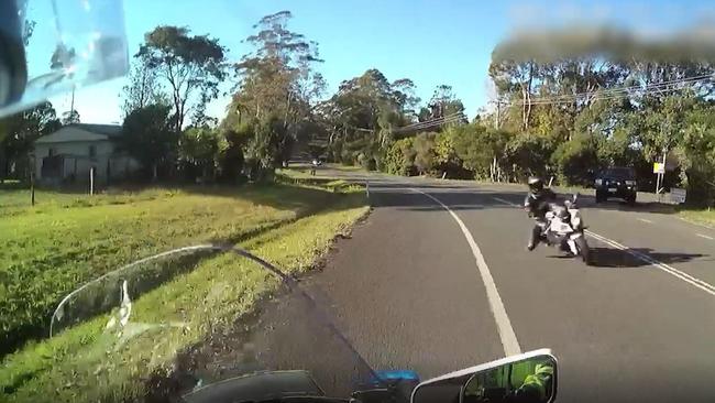 A motorcyclist on the wrong side of the road in Wootha on August 21, 2022. Picture: QPS