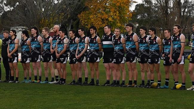 Maryborough lining up last year before a match in the Bendigo league. It’s been a tough few years for the senior side. Picture: Maryborough Football Netball Club.